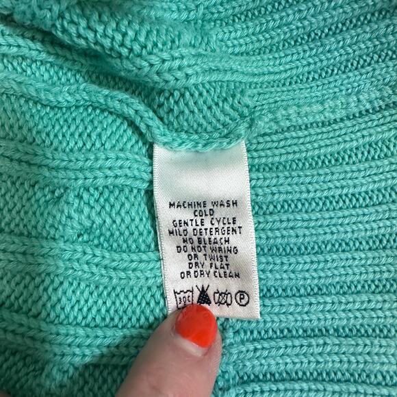 VTG Lilly Pulitzer Teal Cable Knit Sweater M | 100% Cotton | Palm Logo - Picture 7 of 7